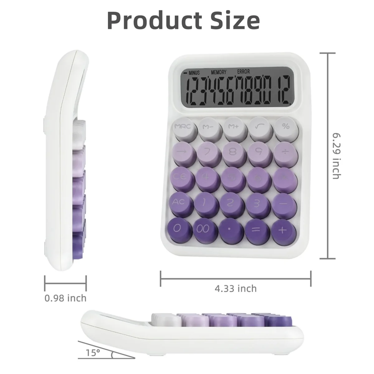 탁상용 기계식 계산기, 귀여운 대형 버튼 계산기, 12 자리 대형 LCD 디스플레이, 책상 액세서리, 보라색