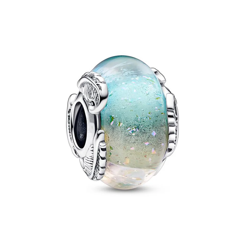

Real 925 Sterling Silver Bead Multicolour Murano Glass & Curved Feather Charm Fit Pandora Women Bracelet Bangle Gift DIY Jewelry