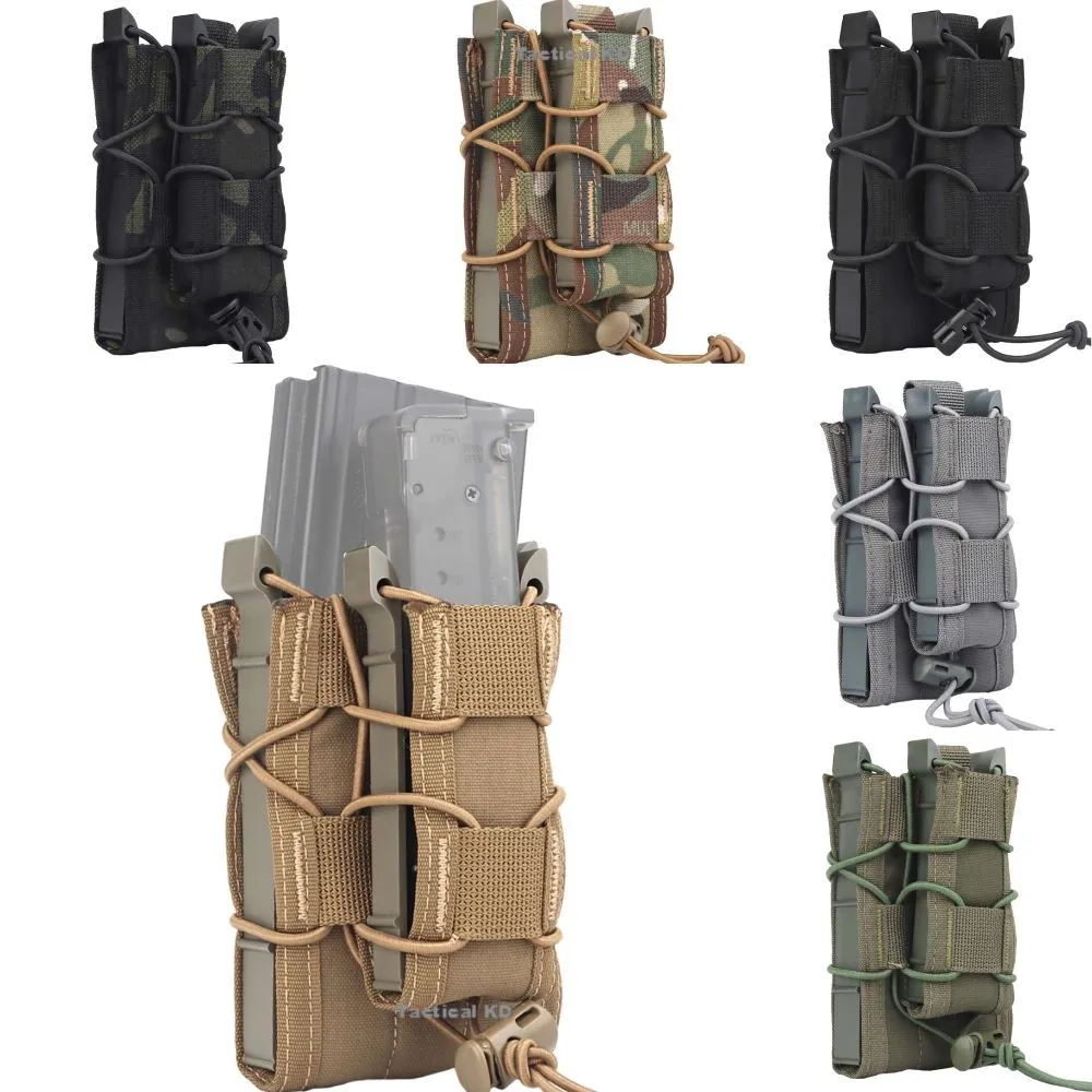 Tactical Molle Double Magazine Pouch Rifle Pistol Mag Pouchs 2-Layer Holder 9mm/5.56 Belt Fast Attach Carrier Set |