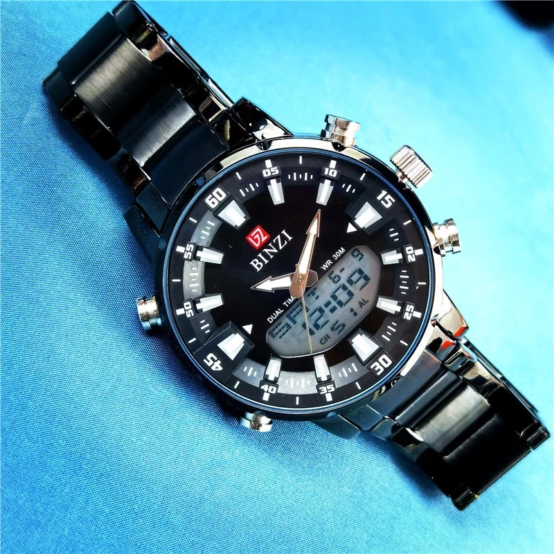 Fashion Sports Dual Display Mens Wrist Watches Men Reloj Hombre Casual Quartz Watch For Male Stainless Steel Chronograph