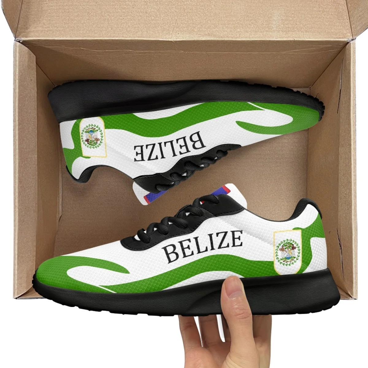 Belize National Flag Pattern Women Sneakers Wear-resistant Cozy Outdoor Running Shoes Lightweight Breathable Walking Shoes Adult