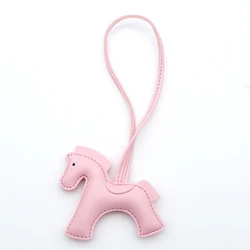 Elegant PU Leather Horse Keychain with Rope Accent - Chic Fashion Accessory and Unique Gift (Pink)