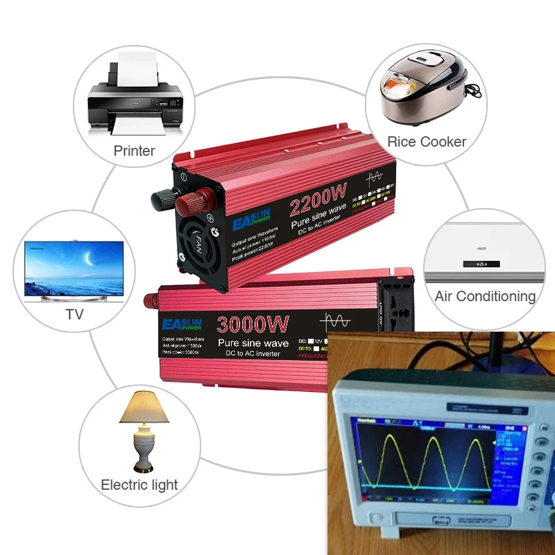 Exquisito inversor de onda sinusoidal pura 3000w 2200w 1600w 1000w Voltaje  DC 12v 24v a CA 110v 220v Transformador Convertidor de potencia Inversor  solar