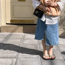 

Girls fashion denim furcal skirts Spring chic design for baby girl asymmetric skirt