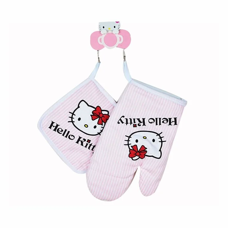 Hello Kitty Anti-scalding Oven Baking Gloves Mitts Kitchen Gloves Tray Dish Bowl Holder Baking Insulation Pads Hand Clip