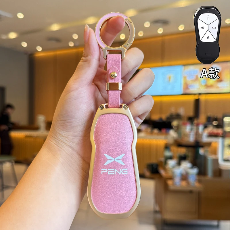 Xpeng Xiaopeng G6 G9 P7 P7I G3 G3I P5 차량용 아연 합금 가죽 키 케이스 커버 홀더 체인, 자동차 내부 키 보호 쉘