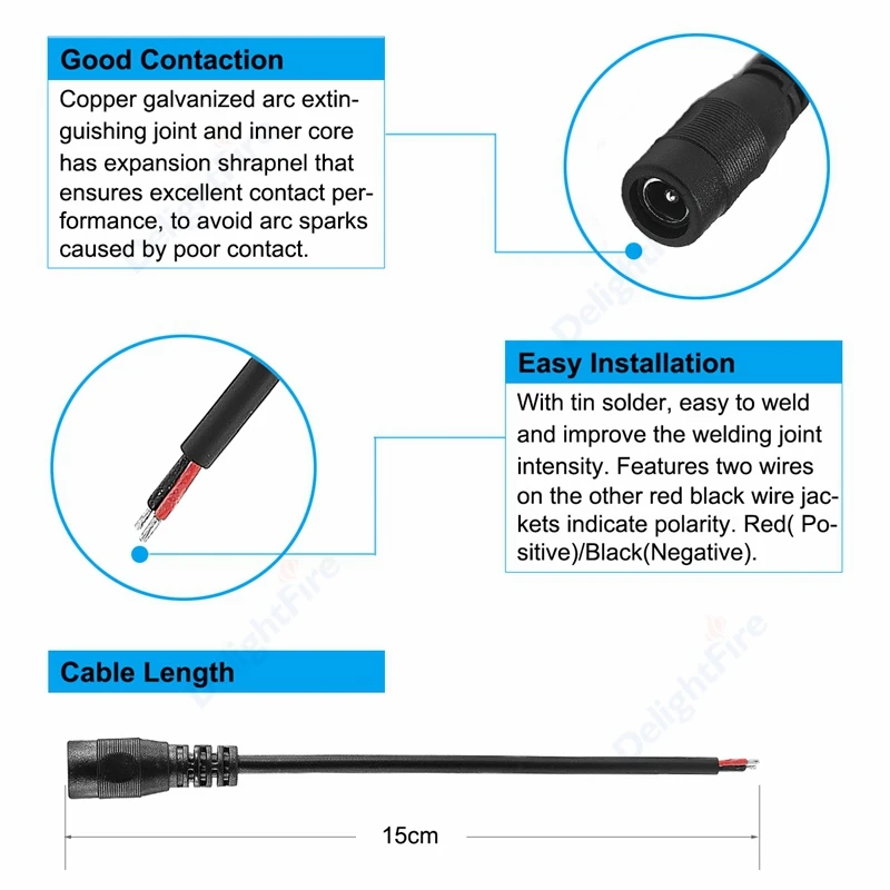 5.5 2.1mm DC 연장 케이블 22 20 18 AWG 연장 코드 12V 남성-여성 전원 어댑터 DC 커넥터 카메라 LED 스트립 DIY용