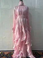 LGRQ early autumn turtleneck full sleeves shinny ruffles pullover Arabic styles floor length vacation dress female vestido 4