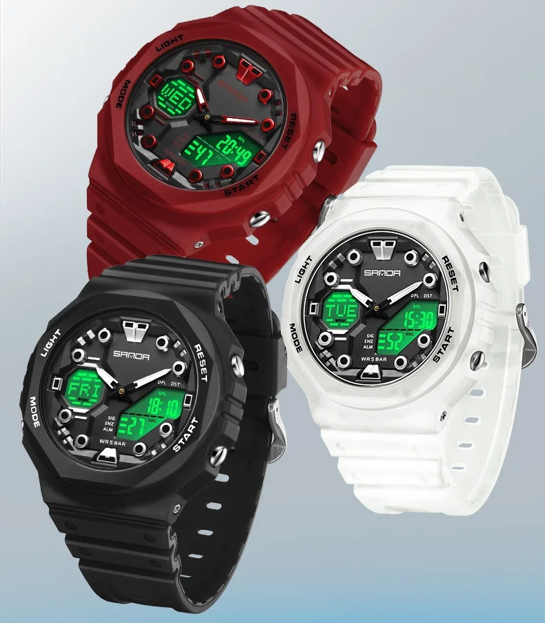 SANDA 6200 Stopwatch Wristwatch Alarm LED Light Digital Watches Men's Sports Watch Military Watches Men Watch 50M Waterproof 4