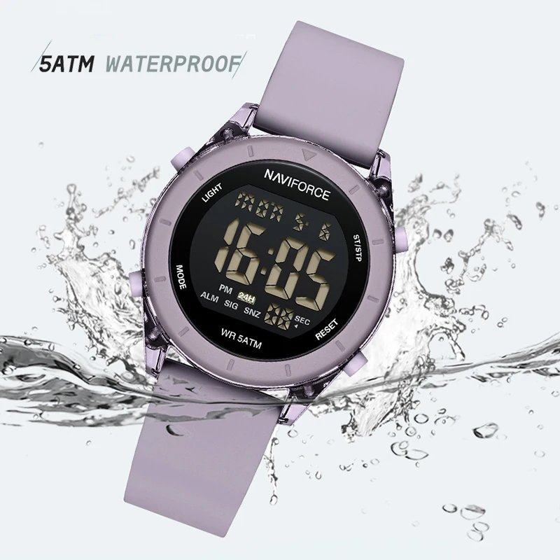 NAVIFORCE High Quality Woman Watch 50m Waterproof LCD Digital Display Electronic Wristwatch for Women Silicone Band Female Clock 4