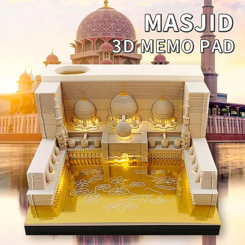 

Mosque Model Three-dimensional Memo Pad Art Desk Notepad Calendar Book Lights Gifts Led Note With Diy 3d Carving P S2c8