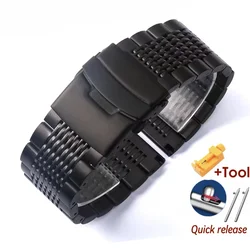 Stainless Steel Watch Band - Adjustable 18 - 24mm Bracelet Strap - 22mm (Black and tool)