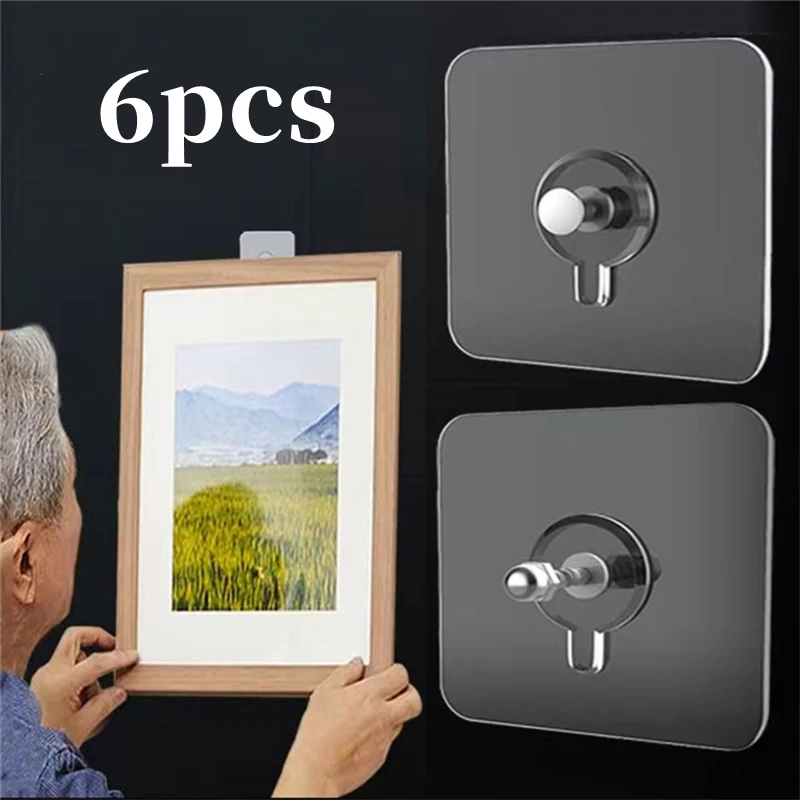 6PCS Photo Frame Hooks Storage Rack Wall Screw Holders Door Hanger Self-Adhesive Multi-Function Gadgets Organizer Kitchen Access