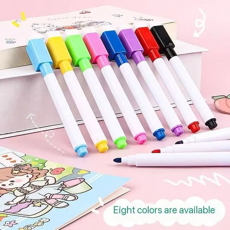 8pcs/Set Bullet Tip 11.3*1cm Small Size No Magntic Whiteboard Dry Erase Markers, 8 Color *1pcs Magnet Pen