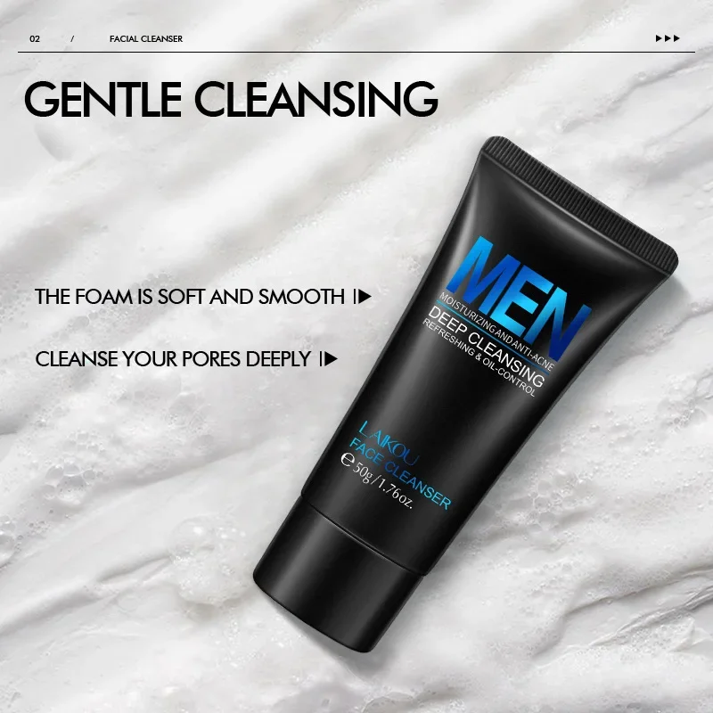 Men's facial Cleanser Rich Foam Deep Clean Remove Grease Improve Oily Face Wash Cream Gentle Moisturizing Remove Blackhead facial cleanser