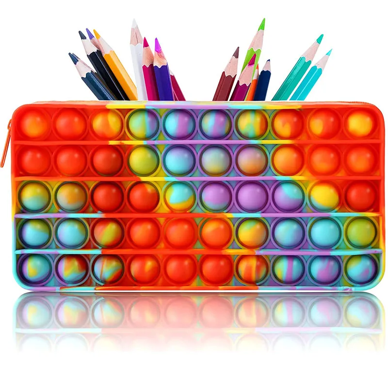 Silicone Bubble Pencil Case Sensory Fidget Toys For Kids Adults Decompression Stationery Storage Bag Juguetes Antiestr&eacute;s