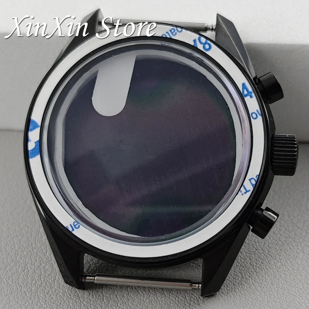 Elegant Black Bezel 39.7mm Metal Watch Case Chronograph with 20mm Strap and Watch Box