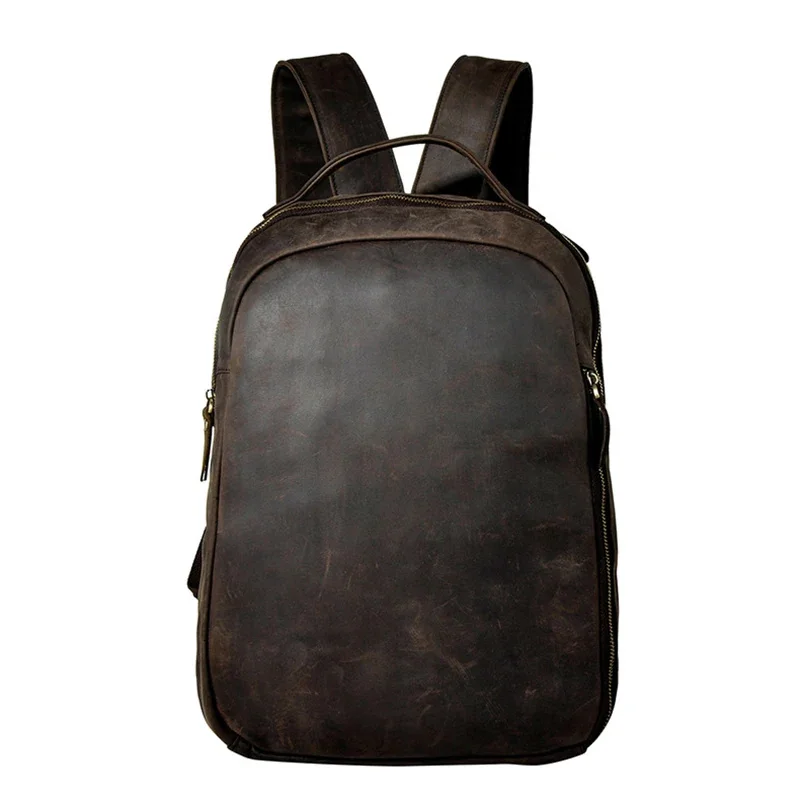 

High Quality Genuine Leather Rucksack Daypack Men School Bag Computer Bags Multi-Capacity Crazy Horse Cowhide Knapsack Backpack