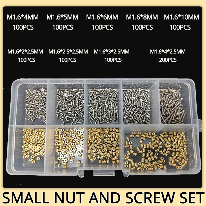 Brass Insert Nut Stainless Steel Phillips Screw Set M1.4 M1.6 M2 M2.5 Hot Melt Heating Nuts Inserts For 3d Printer Bolt Kits