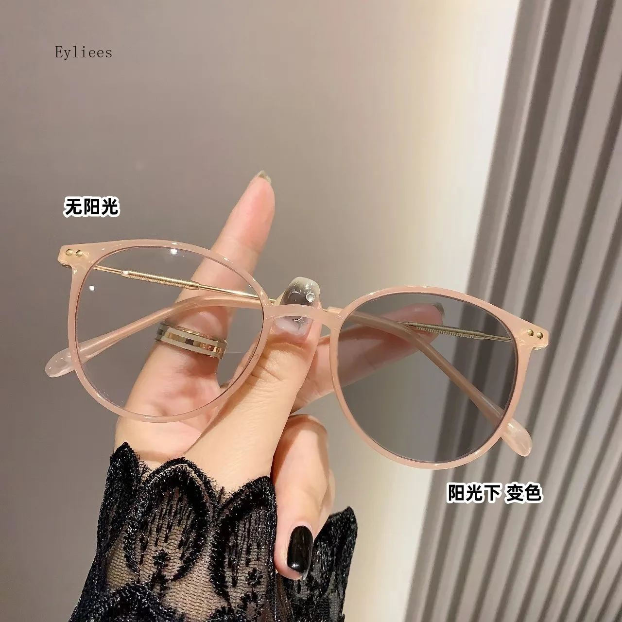 Women Trendy Photochromic Myopia Glasses Anti Blue Light Short Sighted Eyewear Finished Round Sunglasses Goggle Diopter 0~-4.0 2