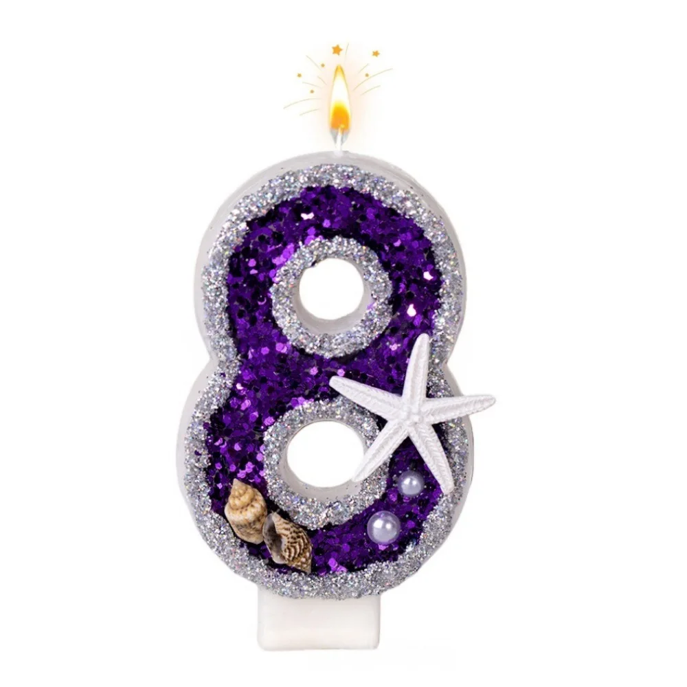 Creative two-color ocean starfish theme digital 0-9 birthday candle decoration cake atmosphere supplies