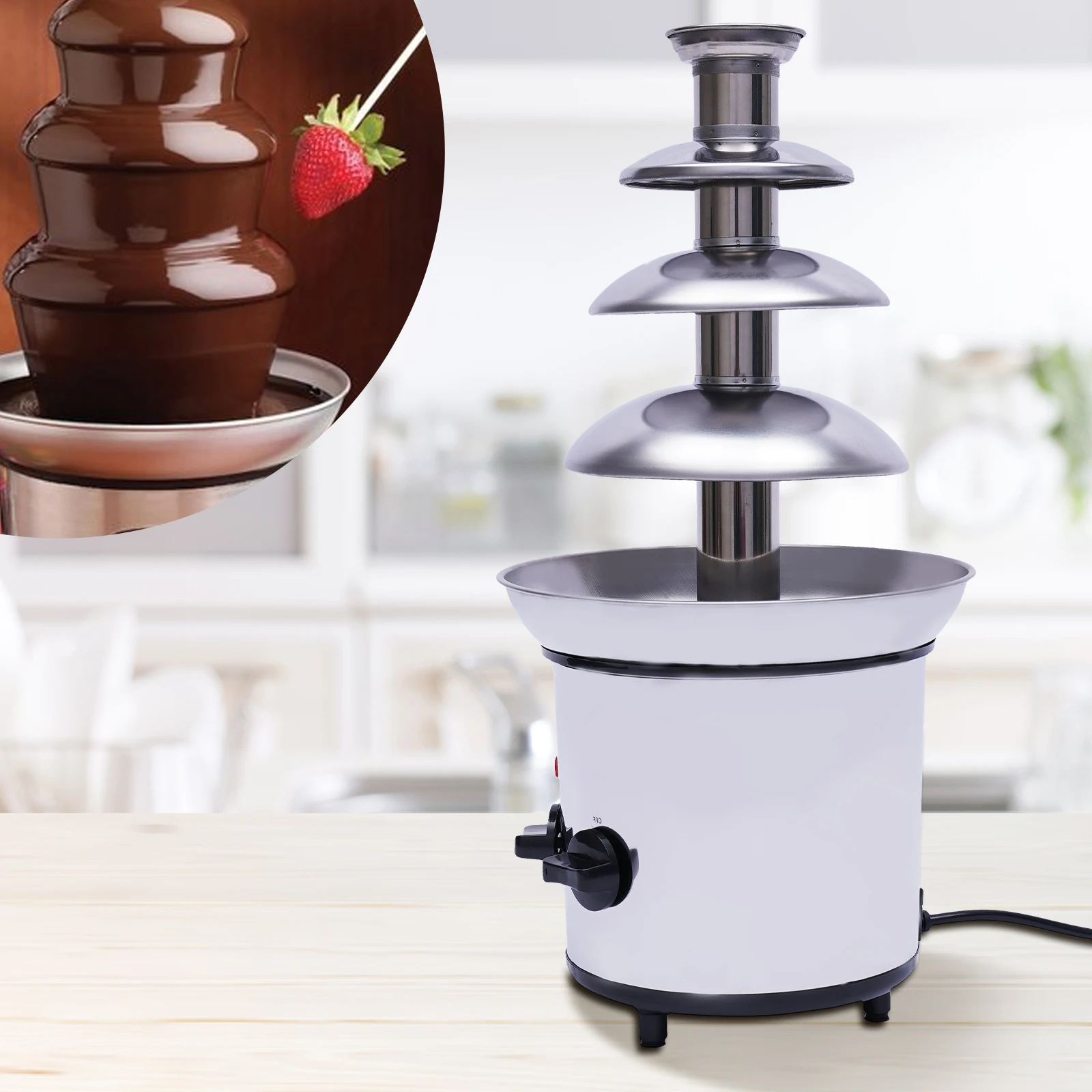 

Electric Chocolate Fondue Fountain 170W 110V 4 Tier Set Fountain Machine for Cheese Melting Chocolate Liqueurs