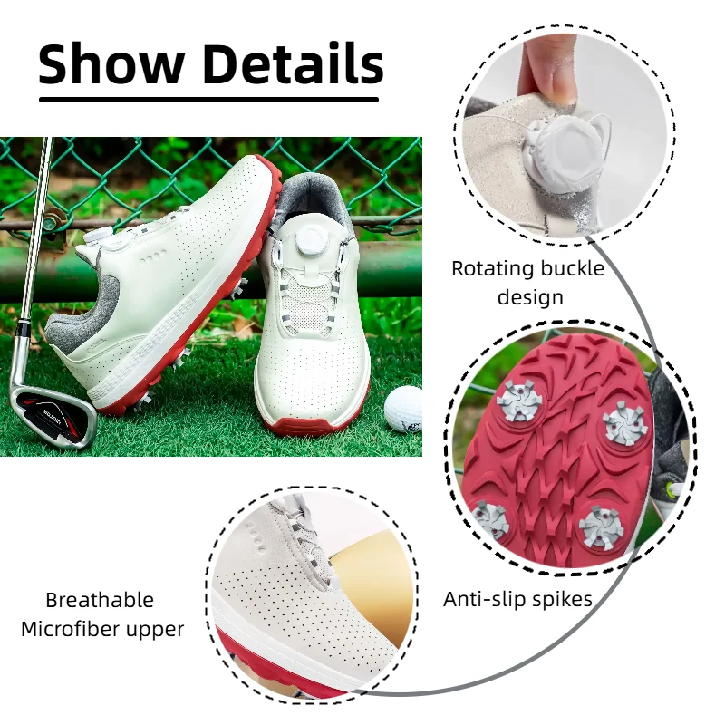 Lightweight Golf Shoes - High Fiber Breathable Upper Golf Non-Slip Rubber Outsole With Metal-Plastic Studs Easy Rotating Buckle