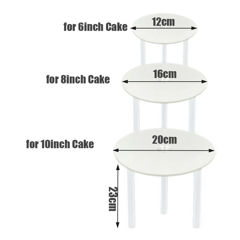 3Pcs 12/16/20cm Cake Boards Multi-layer Cake Stands Support Frame with 9 Dowel Rods for Tiered Cakes Construction Stacking