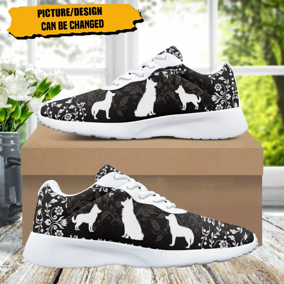 Fashion Flower Cartoon Dog Pattern Luxury Design Women Casual Shoes Comfort Shock Absorbing Non-slip Ladies Sneakers for Outdoor