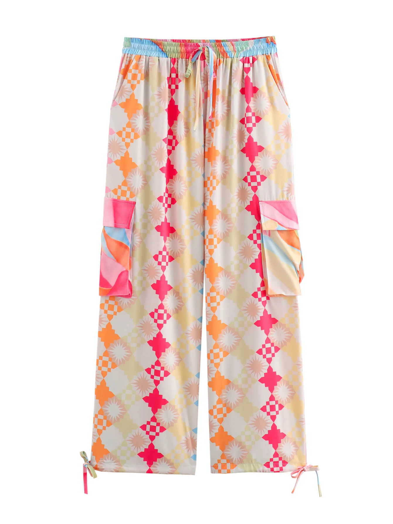 

Женские длинные брюки на шнуровке HH TRAF, летние модные штаны с принтом для отпуска, повседневные брюки до щиколотки с высокой талией и боковыми карманами