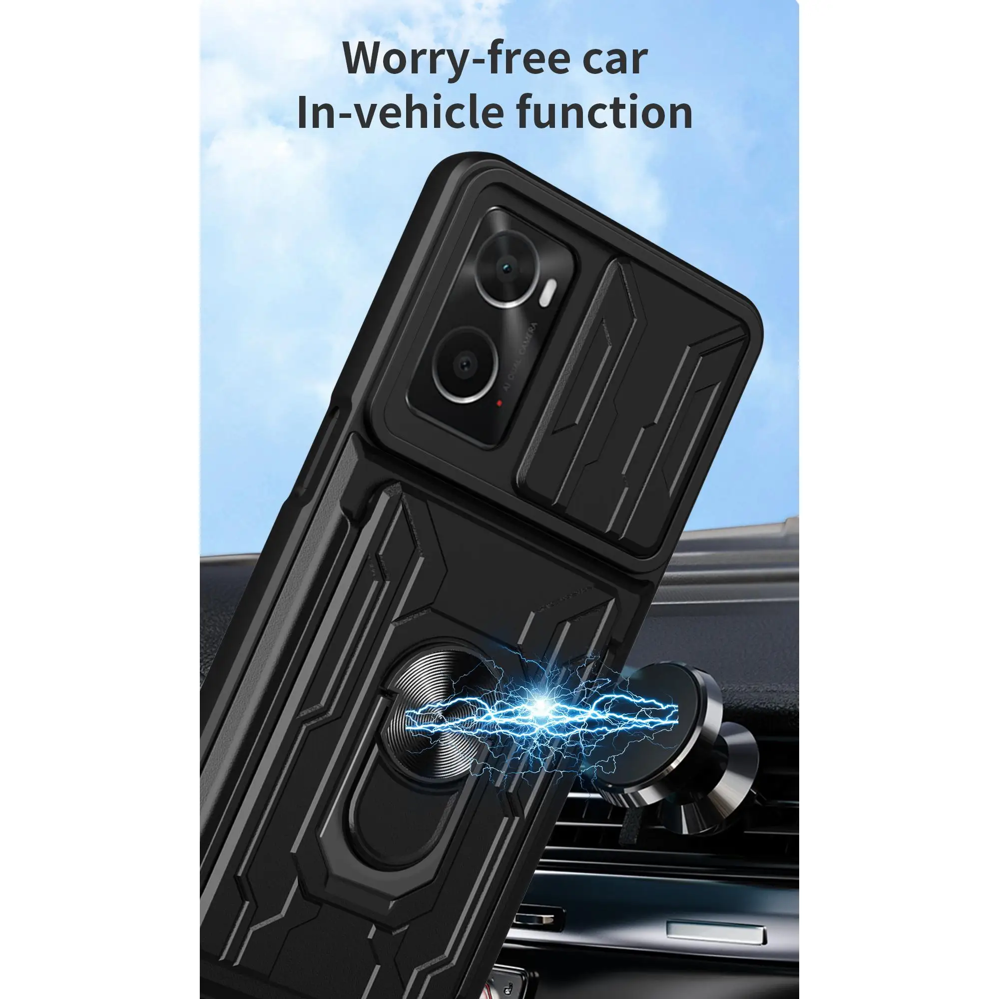 Sliding Lens Cover Phone Case with Rotating Ring and Magnetic Car Holder - Protective Cover
