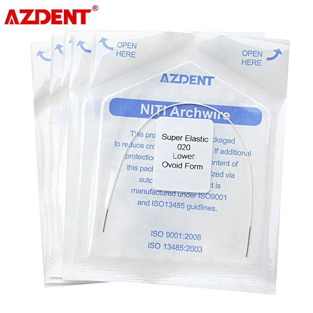 

5 Packs AZDENT Dental Orthodontic White Color Coated Niti Arch Wire Super Elastic Round Type Ovoid Form