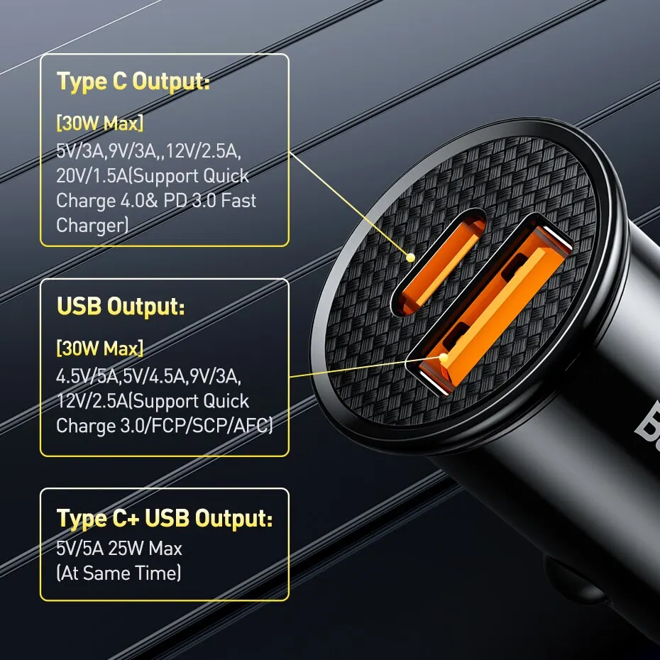 High-Speed 30W USB Car Charger with Quick Charge Technology