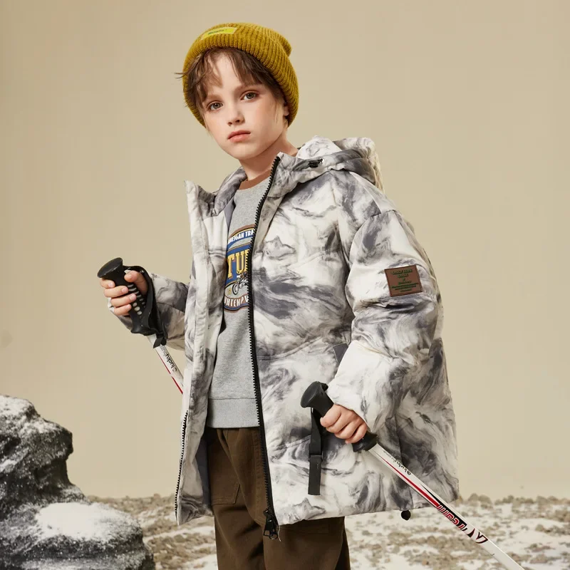 

-20 Winter Jackets For Boy 8 to 12 Years Down Coat 90% White Duck Thicken Warm Print Fashion Teen Boys Outerwear