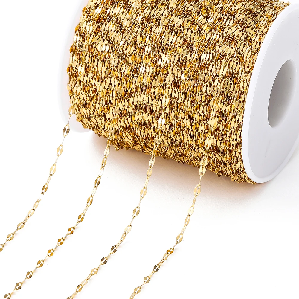 Gold Stainless Steel Beaded Chain for Jewelry Making - 2 Meters