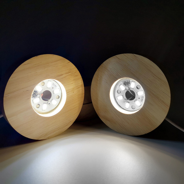 Round Wood Light Base USB Switch Crystal Ball Night Lights Base Display Stand Lamp Holder Home Bedroom Table Decoration