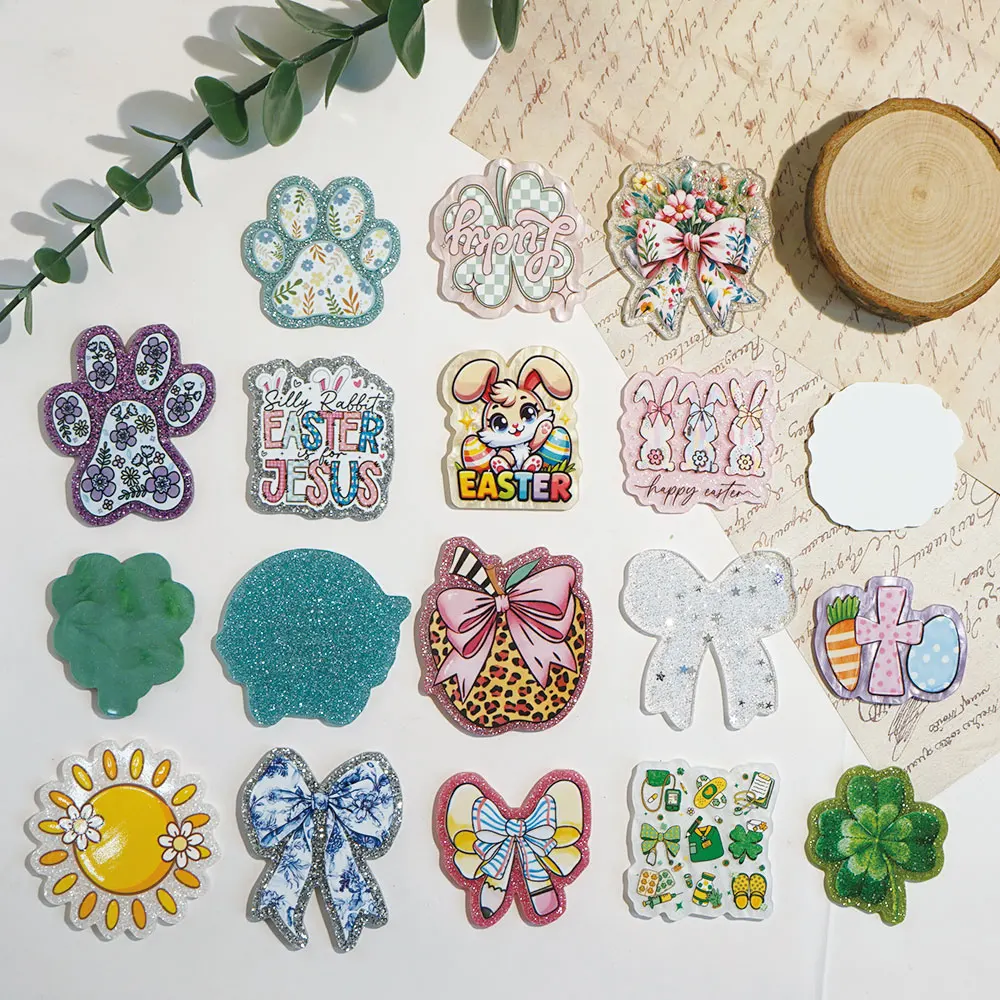 10pcs 핑크 반짝이 아크릴 DIY 공예 용품 바느질 플랫백 평면 수지 DIY 선물 공예 보석 액세서리 MF06-359153