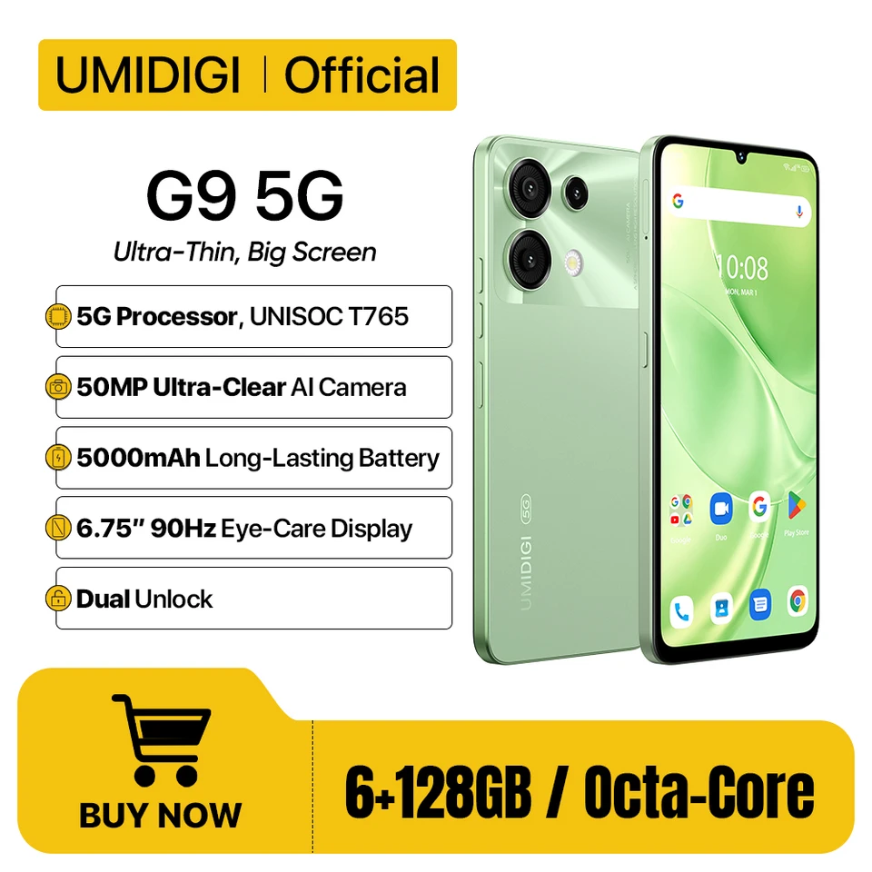 UMIDIGI G9 5G グリーン UMIDIGI G9 5G Unlocked Cell Phone, Android 14 Phones, 12(6+6) GB +