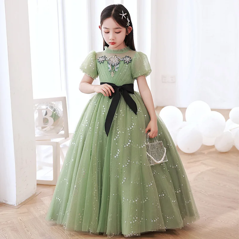 Children Clothes Birthday Dresss Long Ball Gown Embroidery Lace
