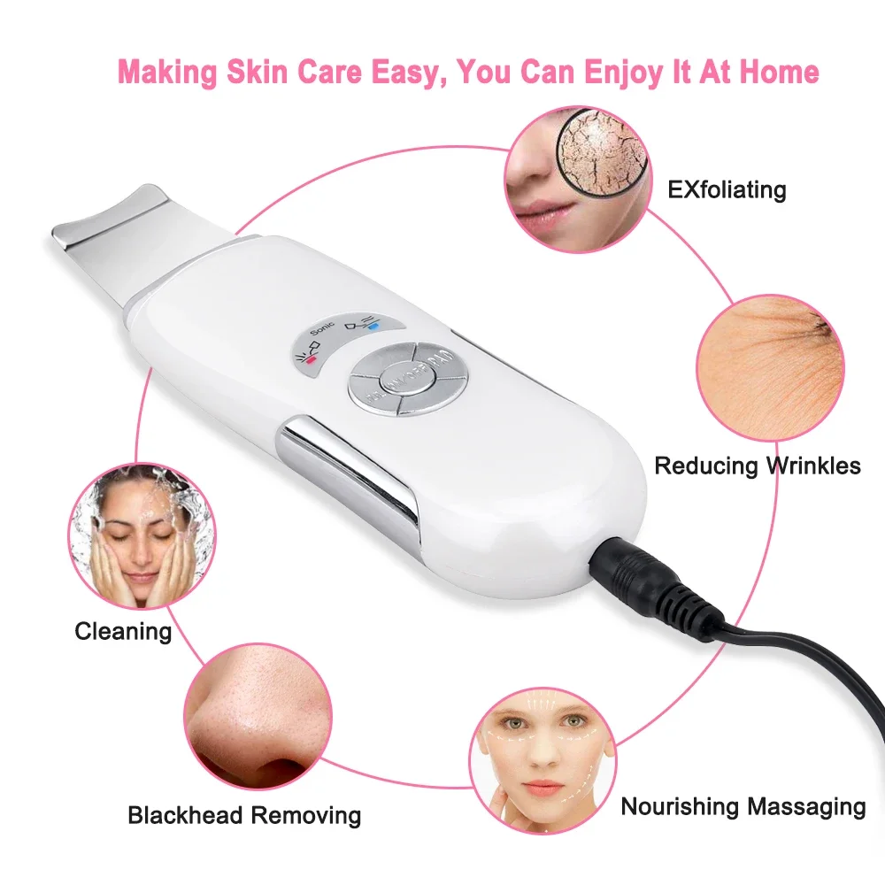 Electric New EMS Ultrasonic Facial Skin Scrubber Peeling Shovel Face Cleaning Facial Pore Cleaner Facial Lifting Skin Care
