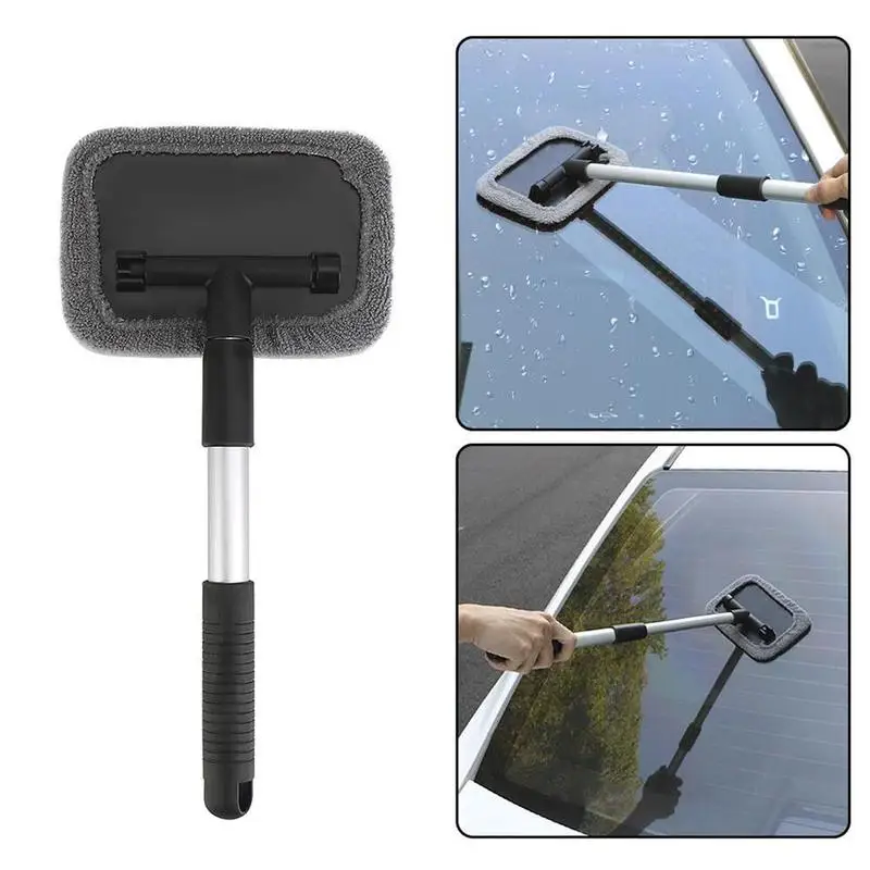 Car Window Cleaner Brush Mop Windshield Fog Cleaning Tool  Retractable Aluminum Handle with 8pcs Microfiber Covers