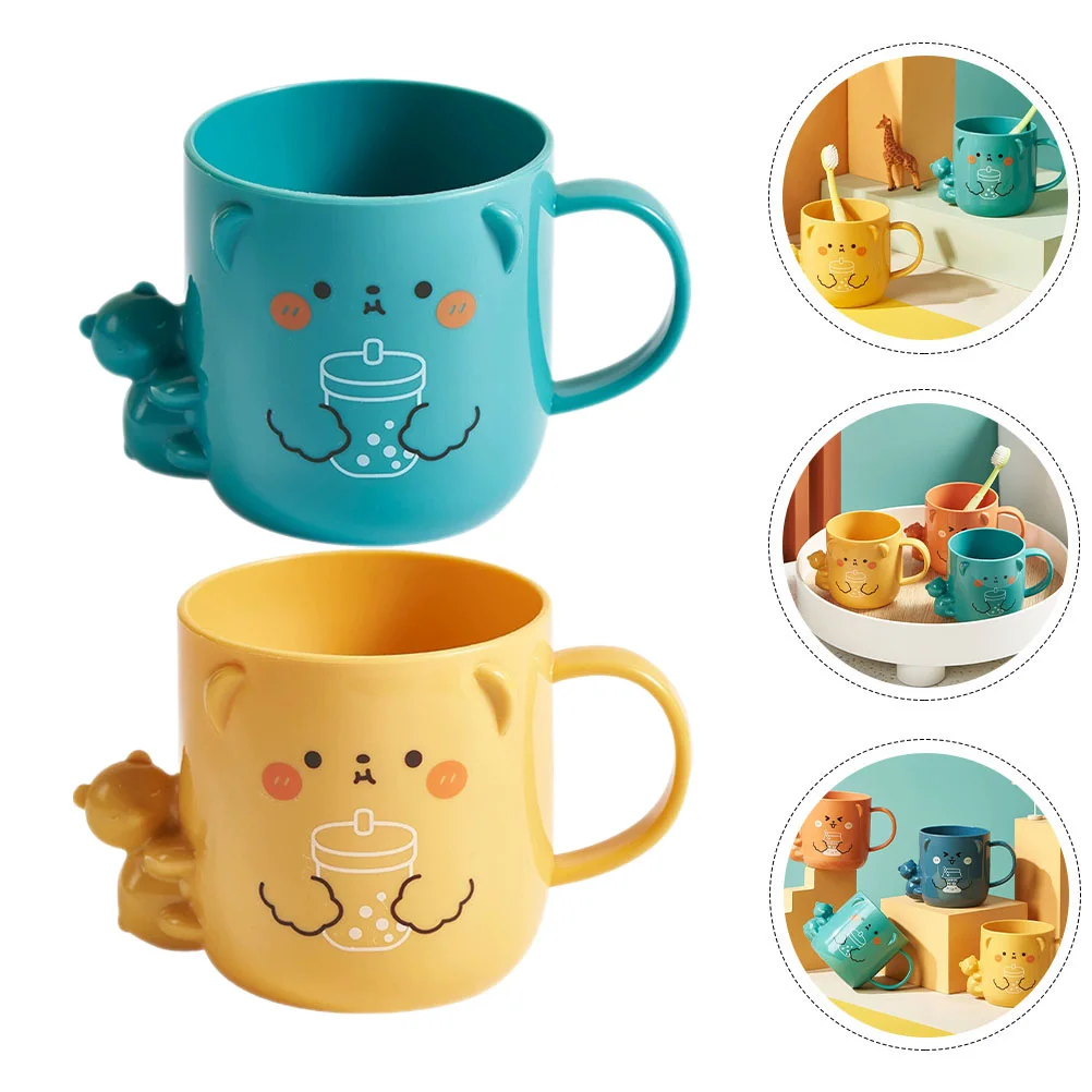 2 Pcs Cartoon Children's Plastic Mug Coffee Cups Cute Mouthwash Take Bath Kids Toothpaste Toothbrush Newborn