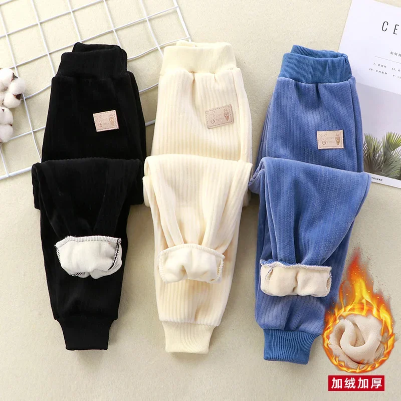 

1-6 Y Kids Soft Fleece Pants Children Casual Sports Pants Boys Girl Velvet Long Pants Cotton Corduroy Winter Thick Warm Trousers