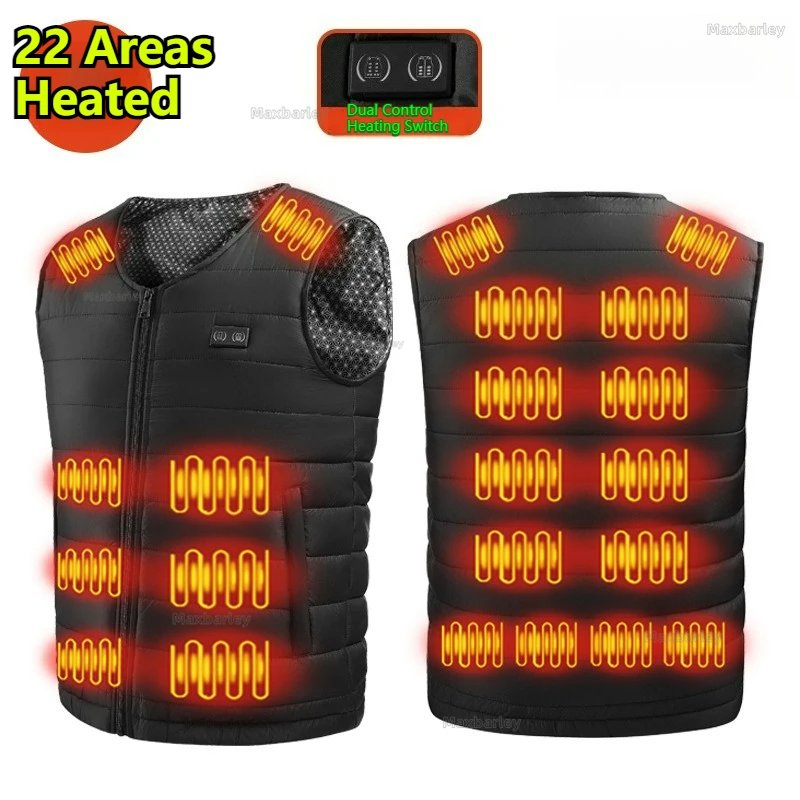 22 Areas Heated Vest Men Women USB Electric Self Heating Vests Snow Waistcoat Thermal Puffer Washable Thermal Heating Clothes