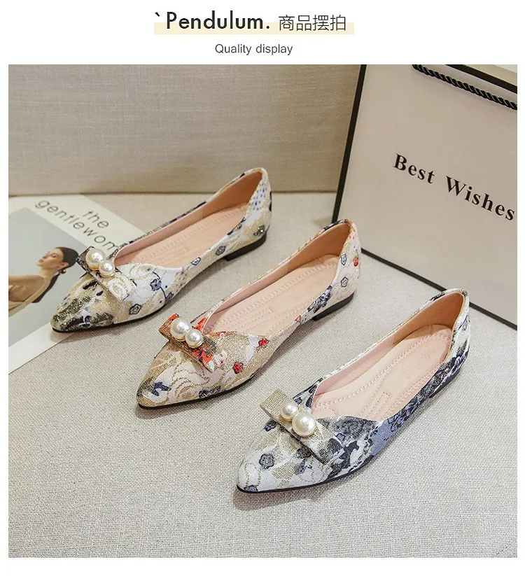 New Women Flats Ladies Shoes Pointed Single Shoe Pearl Flat Zapatos De Mujer Soft Sole Comfortable Women's Shoes Loafers Size 45