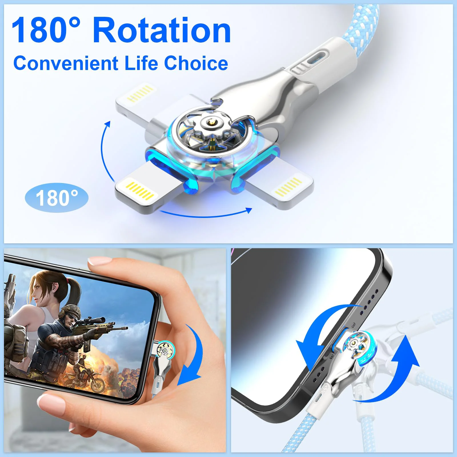 รูปสินค้า สายชาร์จ USB-C หมุนได้ 180 องศา ทนทาน ชาร์จเร็ว