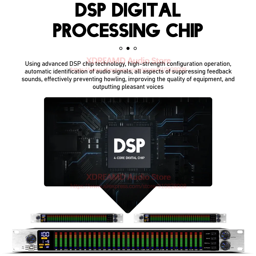 Graphic Equalizer 31 Band Audio Digital Effect Controller Pro Ecualizad Processor Stage And Karaoke Equalizadores with Squelch