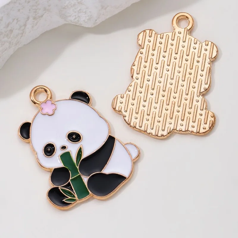 10pcs New Panda Bamboo Enamel Charms Cute Chinese National Treasure Pendants For Making Handmade DIY Jewelry Accessories