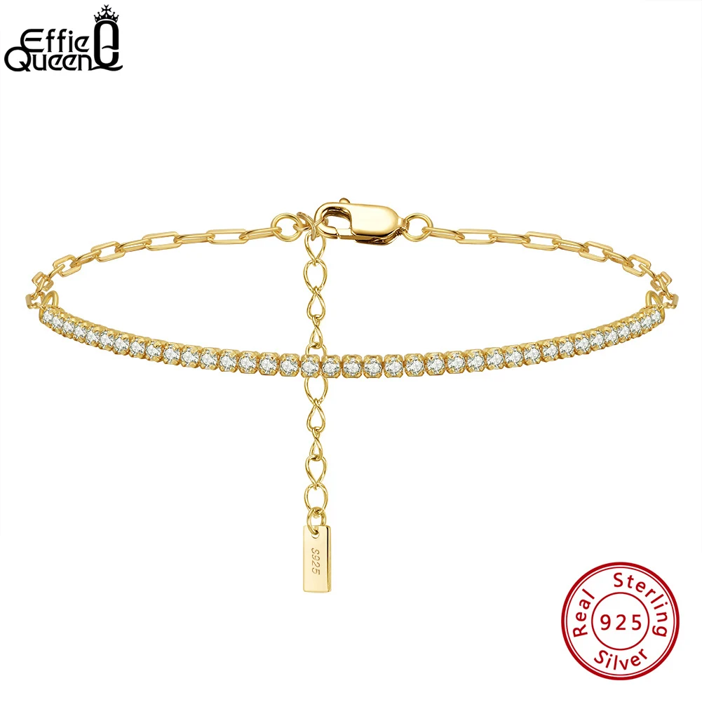 

Effie Queen 14K Gold Plated Adjustable Tennis Chain Bracelet S925 Delicate Minimalist Paperclip Chain Bracelet for Women SB141