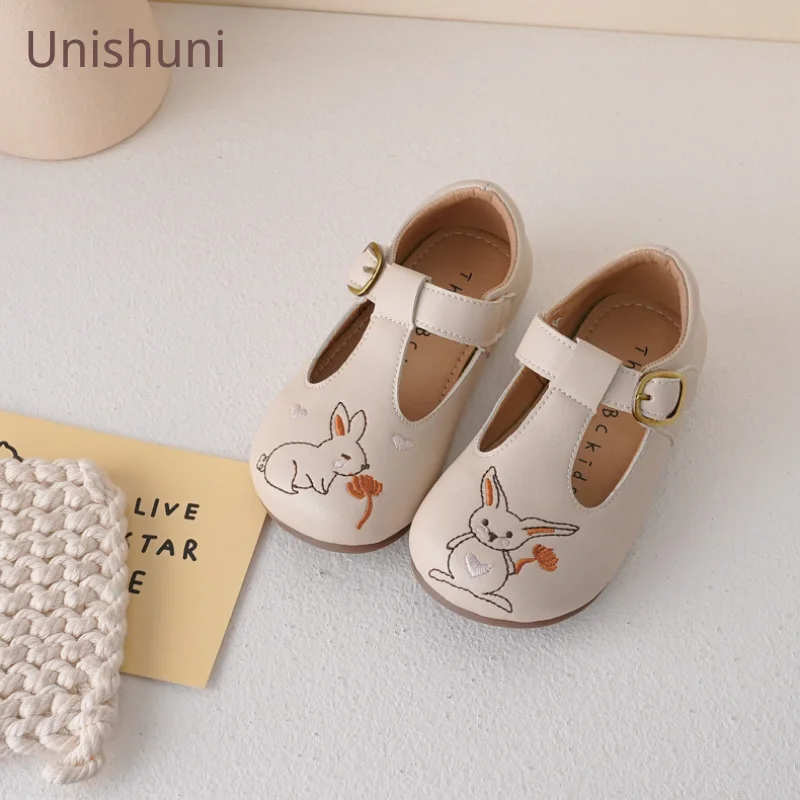 Unishuni Toddler Girls Shoes Cute Mary Jane Shoes for Girl 2023 Spring Soft Casual Flats Princess Leather Embroidery Dress Shoe